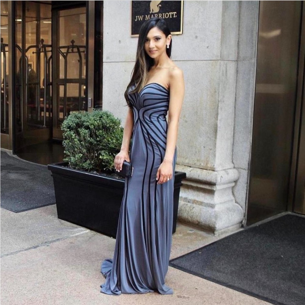 Grey & Black Strapless Evening Gown